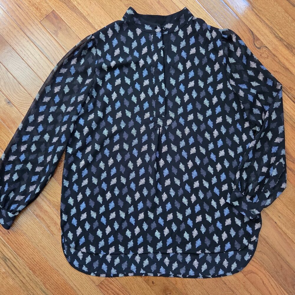 Anne Klein pull over button down blouse L
